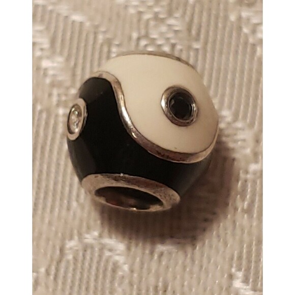 Pandora Yin Yang Charm Sterling Silver Retired Marked 925 ALE White Black Enamel - Picture 3 of 9